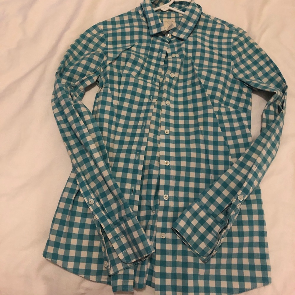 JCrew turquoise gingham button-down
